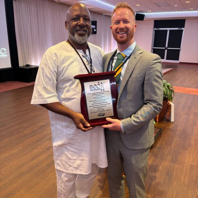 We are so thankful for the great turnout for the Black Ministry Family Convocation (BMFC) July 8-12, 2025, in Dallas, Texas. During the convocation, Black Clergy Caucus President Rev. Stephen Wiggins presented Concordia Seminary's Director of Enrollment Rev. Jesse Kueker with a plaque honoring the Seminary and celebrating 148 years of Black ministry in The Lutheran Church—Missouri Synod.