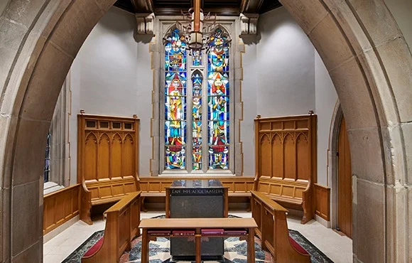 On Feb. 6, 2025, Concordia Seminary celebrated the re-dedication of its renovated Chapel of the Holy Apostles, located beneath Luther Tower. Originally dedicated in 1966 as the president's reception room, the space was later re-envisioned as a chapel — a quiet place of worship, prayer and reflection.

The renovation was made possible through the generous support of Paula Hertwig Hopkins, Linda Koch, the Concordia Seminary Guild and other anonymous donors. Their contributions have ensured the chapel will continue to serve future generations. 

Hertwig Hopkins, who attended the re-dedication, is the great-granddaughter of Rev. Friedrich Pfotenhauer, an 1880 graduate who served as pastor, missionary and eventually as president of The Lutheran Church—Missouri Synod. His legacy lives on in the chapel's stained-glass windows. 

Koch also attended, remarking, "When I think about the pastors who will find peace … in this chapel, I am grateful to help provide that space."

Concordia Seminary gratefully acknowledges all who made the restoration possible so the Chapel of the Holy Apostles may continue to bless those answering God’s call.

Learn how your legacy gift can support future church workers at https://www.csl.edu/support/.